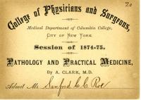 College of Physicians and Surgeons Certificate 1874-1875